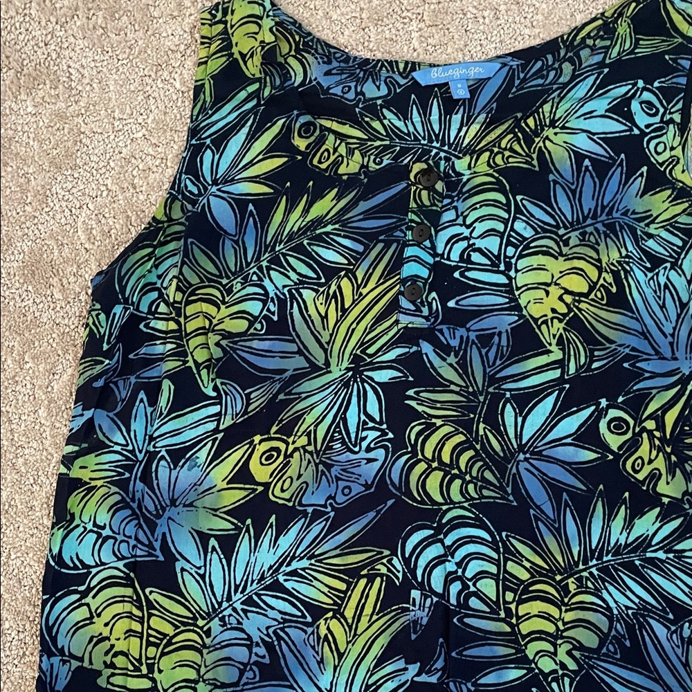 Blue and Green Tropical Print Women's Top